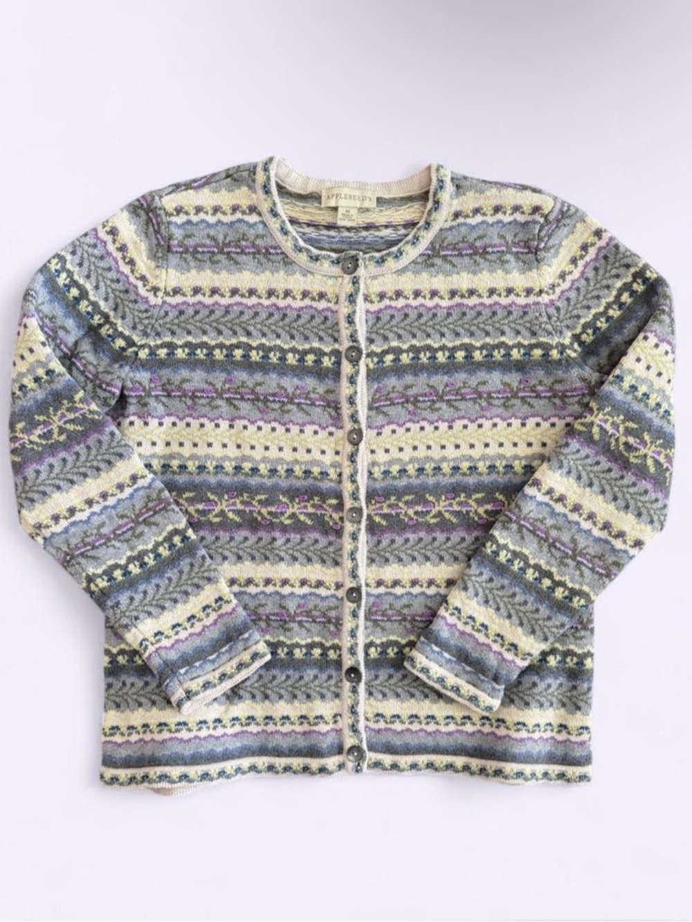 Appleseed’s Floral Cotton Cardigan Sweater Cottagecore Lavender Multicolor M